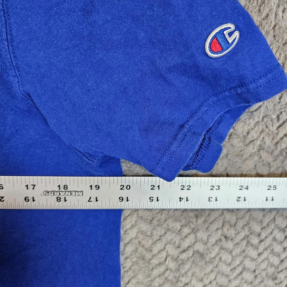 Champion Mens Japanese Katakana Logo Graphic T-Shirt Royal Blue Medium - Picture 2 of 6